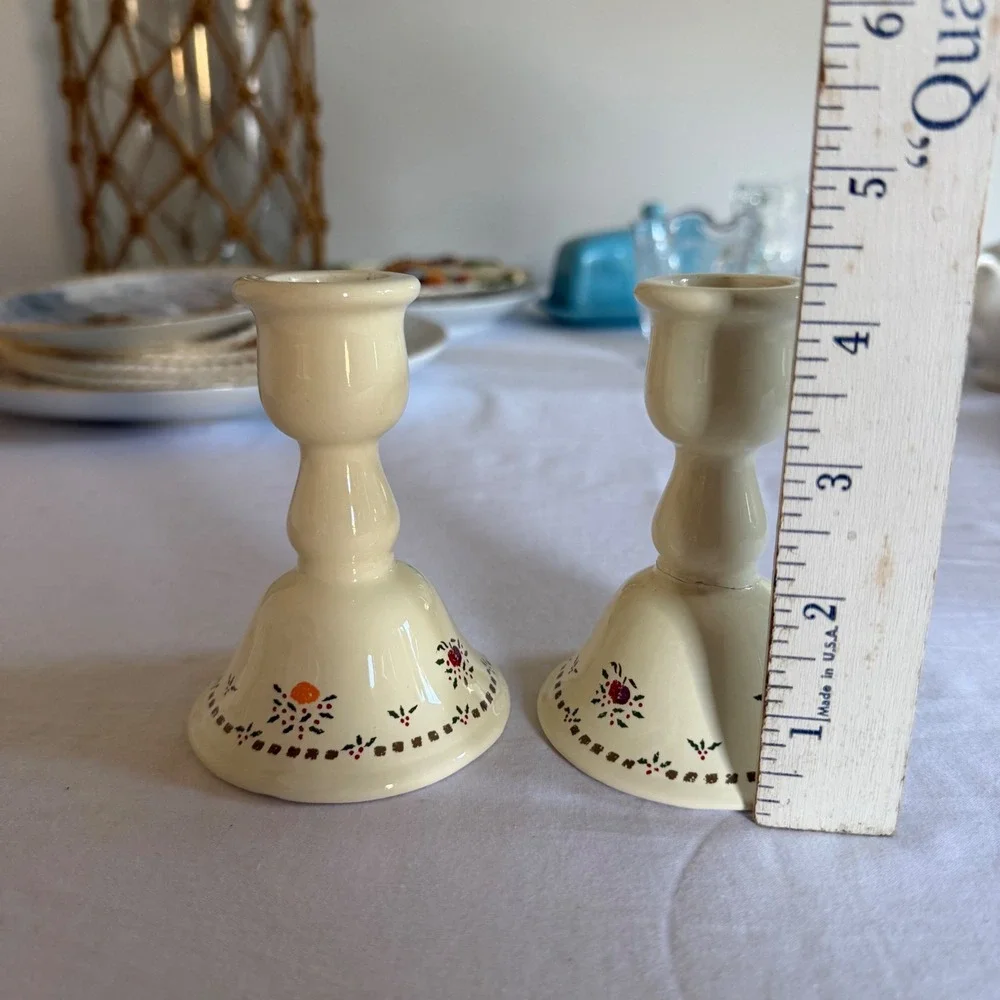 Vintage Colonial‎ Candle Ceramic Candlestick Holders Floral Holly Cottagecore